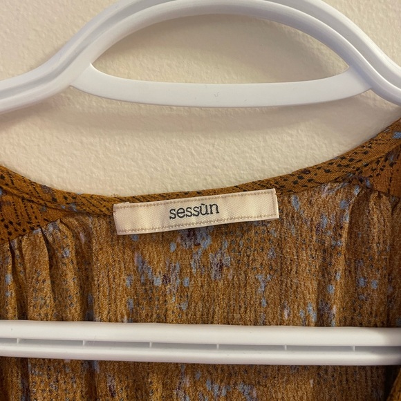 Brown/Gold Sleeveless V-Neck A-Line Button Up Dress - Picture 6 of 8